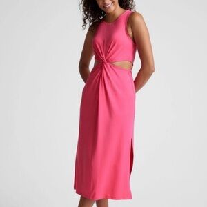 Beyond Yoga Around The World Twist Midi Dress Pink Large NWT Cutout Athleisure